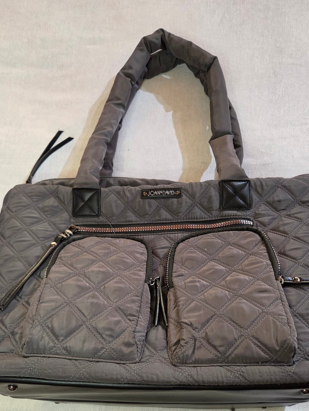 Joan & David 22" Diamond Quilted Grey Weekender Travel Duffle Bag NWOT